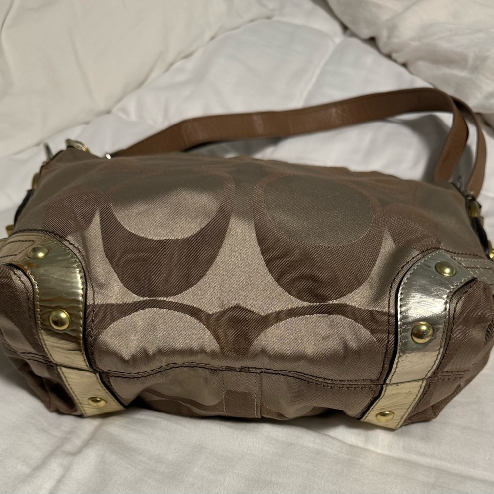 Coach Monogram 2008 Brown and Gold Bag shoulder bag! Gorgeous Accents. 💕 - Picture 3 of 14